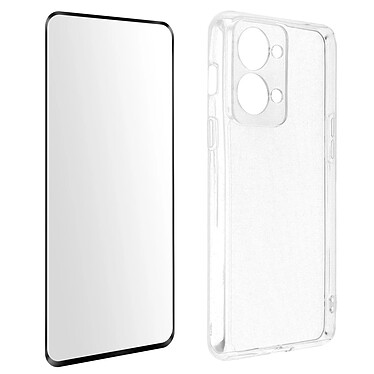 Avizar Coque pour OnePlus Nord 2T Silicone Souple et Film Verre Trempé 9H  transparent contour noir