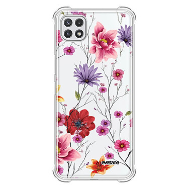 Evetane Coque Samsung Galaxy A22 5G Silicone antichocs Solides coins renforcés  transparente Motif Fleurs Multicolores