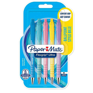 PAPER MATE Stylo à bille FlexGrip Ultra Pastel, blister de 5