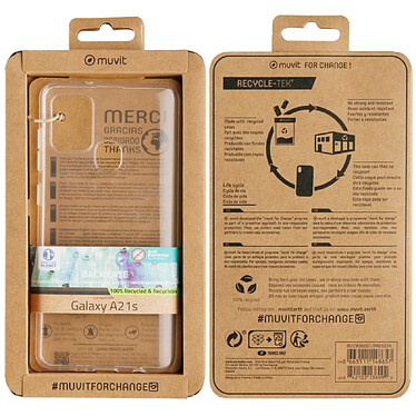 Muvit Coque pour Samsung Galaxy A21s Recycletek Souple Technologie Antibactérienne Transparent pas cher