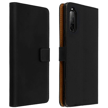 Avizar Housse Sony Xperia 10 II Cuir Véritable Porte cartes Fonction Support Noir