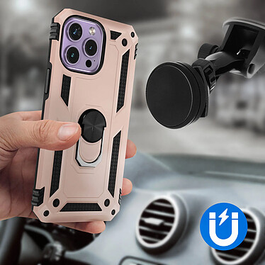 Avizar Coque pour iPhone 14 Pro Max Antichoc Bi-matière Bague Support Vidéo  rose gold pas cher