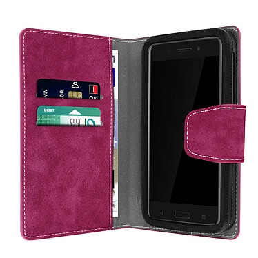 Avizar Housse pour Smartphone 5.5 à 6 pouces Universelle Porte-cartes Fonction slide  rose