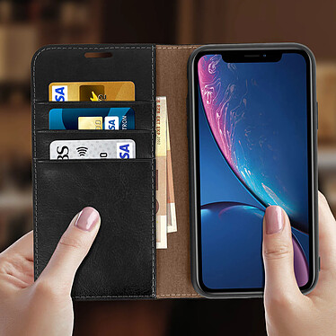 Avis Avizar Étui Apple iPhone XR Housse Cuir Portefeuille Fonction Support - noir