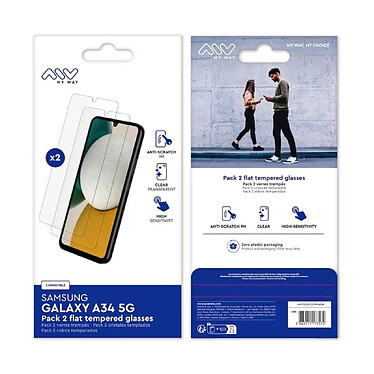 Myway Pack 2 Verre Trempé pour Samsung Galaxy A34 5G Plat Anti-rayures Transparent