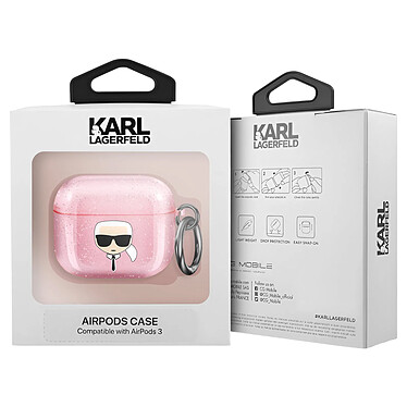 Karl Lagerfeld Coque pour AirPods 3 Antichoc Glitter Rose pas cher