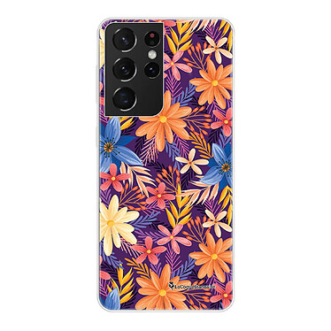 LaCoqueFrançaise Coque Samsung Galaxy S21 Ultra 5G 360 intégrale transparente Motif Fleurs violettes et oranges Tendance