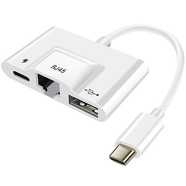 Avizar Adaptateur USB-C vers Ethernet et USB et USB C Design Compact Plug and Play  Blanc