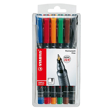 STABILO Etui de 6 Stylo feutre Permanent Pte Fine OHPen universal Assortis