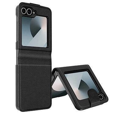 Avizar Coque pour Samsung Z Flip 6 Cuir Vegan Pliable Fermeture Magnétique Noir