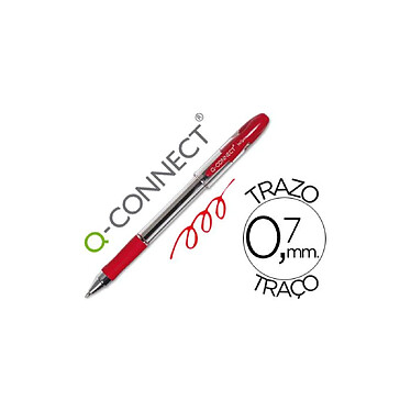 Q-CONNECT Stylo-bille transparent trait 0.4mm pointe moyenne 0.7mm encre douce grip caoutchouc coloris rouge x 12