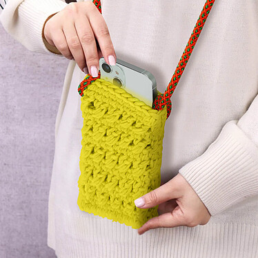 Avis Avizar Sac Bandoulière pour Smartphone Tricoté Main Motif Fleur  Jaune