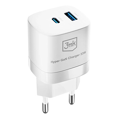 3mk Chargeur secteur compact USB et USB-C 33W Blanc