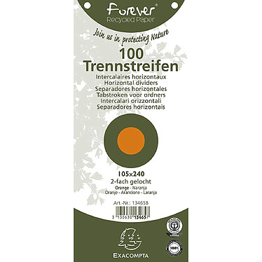 EXACOMPTA Paquet de 100 Fiches Intercalaire 105x240 Recyclées 2 trous Orange x 12