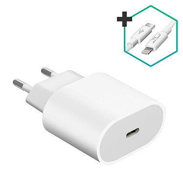 Avizar Chargeur Secteur USB-C et Câble Lightning Charge Rapide Power Delivery 20W Noir