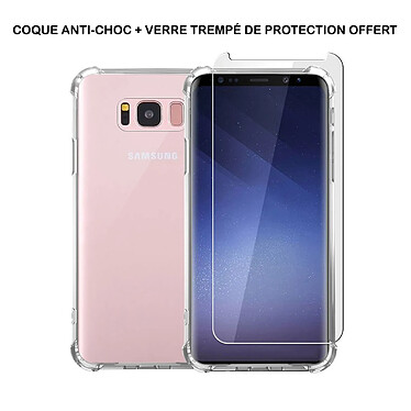 LaCoqueFrançaise Coque compatible avec Galaxy S8 anti-choc transparente Motif et vitre de protection en verre transparente Motif