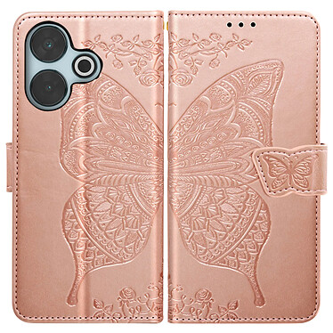 Avizar Étui Papillon Mandala pour Xiaomi Redmi 13 Portefeuille Dragonne Rose Champagne