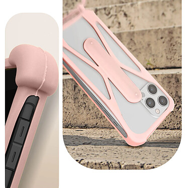 Avis Avizar Coque Cordon pour Smartphone Universel Silicone Coins bumper Béquille support  rose