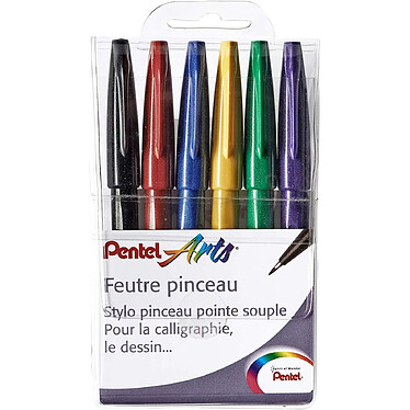 PENTEL Pochette de 6 Feutres pinceau Brush Sign Pen Assortiment Funny