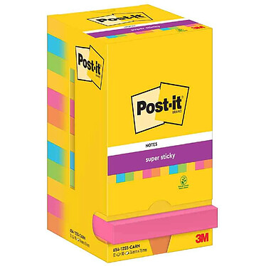 POST-IT Bloc-note adhésif Super Sticky Notes, 76 x 76 mm Jaune, vert et rose