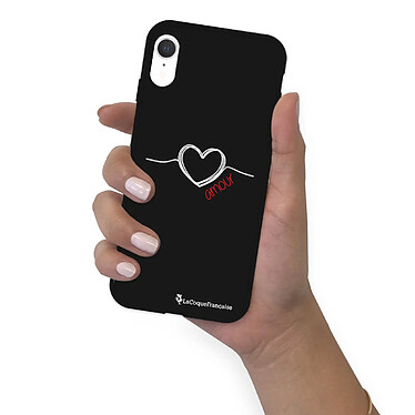 LaCoqueFrançaise Coque iPhone Xr Silicone Liquide Douce noir Coeur Blanc Amour pas cher