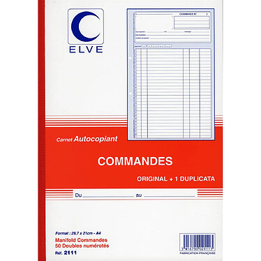 ELVE Manifold COMMANDES 297 x 210 mm 50 Feuillets Dupli