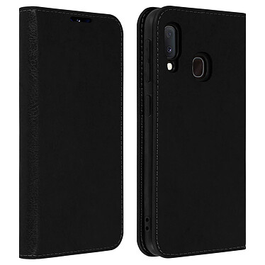 Avizar Étui Galaxy A20e Folio Cuir Véritable Porte cartes Support Vidéo noir