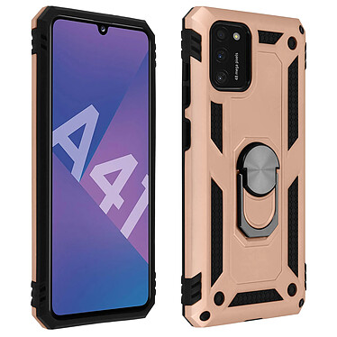 Avizar Coque Samsung Galaxy A41 Antichoc bi-matières Bague Support Vidéo rose champagne