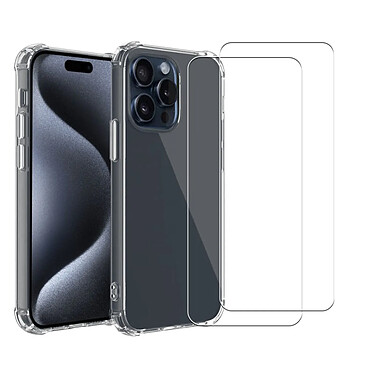 Acheter Evetane Coque iPhone 15 Pro Antichoc Silicone bords renforcés + 2 Vitres en verre trempé Protection écran