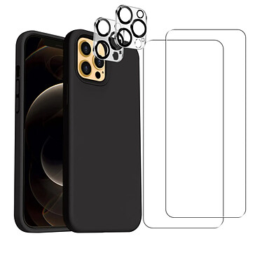 Acheter Evetane Coque iPhone 12 Pro Noire Silicone Liquide + 2 Protections écran et 2 protections Objectif Caméra