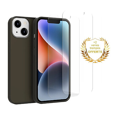 Evetane Coque iPhone 14 Plus Silicone liquide Noire + 2 Vitres en Verre trempé Protection écran Antichocs