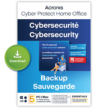 Acronis Cyber Protect Home Office Essentials 2023 - Licence 1 an - 5 PC/Mac + nombre illimité de terminaux  mobiles - A télécharger