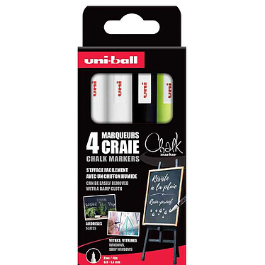 UNI-BALL Marqueur craie Chalk marker PWE3MS/4 PF, étui de 4