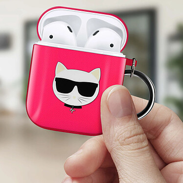 Acheter Coque Airpods Silicone gel avec Mousqueton Choupette Ikonik Karl Lagerfeld rose