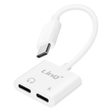 LinQ Adaptateur USB C vers 2x USB C Audio et Charge Rapide Power Delivery Blanc