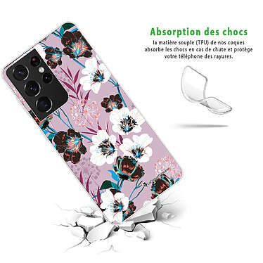 Avis LaCoqueFrançaise Coque Samsung Galaxy S21 Ultra 5G silicone transparente Motif Fleurs parme ultra resistant