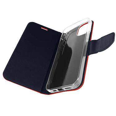 Avizar Étui pour iPhone 14 Simili Cuir Bicolore Portefeuille Fonction Support Vidéo  rouge et bleu