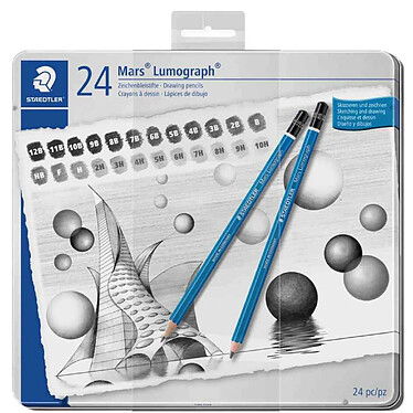 STAEDTLER Crayon Mars Lumograph, étui métallique de 24