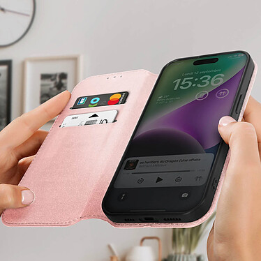 Avis Avizar Étui pour iPhone 15 Plus Porte-carte Support Vidéo Clapet Magnétique  Rose