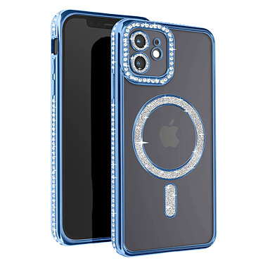 Avizar Coque Diamant pour iPhone 12 Protection MagSafe Contour Strass Bleu Clair