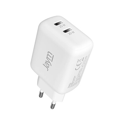 Jaym Chargeur Secteur Rapide Double USB-C 45W 3A PD et PPS Blanc