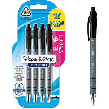 PAPER MATE Blister de 4 Stylo Encre Gel FlexGrip Pointe Moyenne Noir