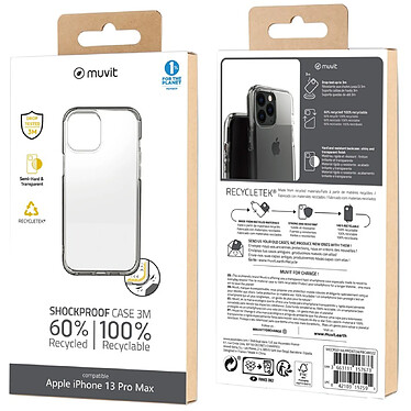 Avis Muvit Coque pour iPhone 13 Pro Max RECYCLETEK SHIELD Shockproof Transparent