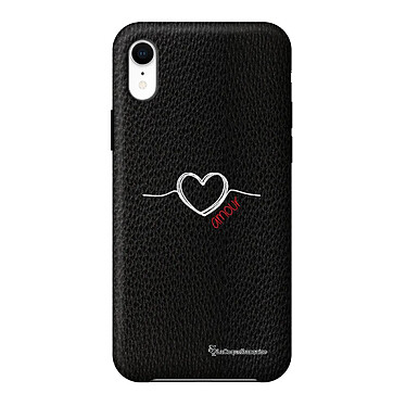 LaCoqueFrançaise Coque iPhone Xr effet cuir grainé noir Coeur Blanc Amour Design