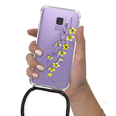 LaCoqueFrançaise Coque cordon Samsung Galaxy S9 noir Dessin Fleurs Cerisiers pas cher