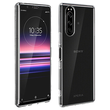 Avizar Coque Sony Xperia 5 Silicone Souple et Film Verre Trempé 9H transparent