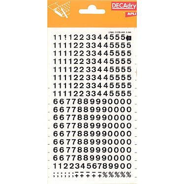 DECADRY Chiffres Transferts (1 Feuille) DD7F 6 mm Noir