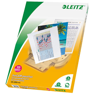 LEITZ Boîte de 100 Pochettes de Plastification A3 Brillant 250 mic (2x125)