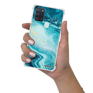 Evetane Coque Samsung Galaxy A21S anti-choc souple angles renforcés transparente Motif Bleu Nacré Marbre pas cher