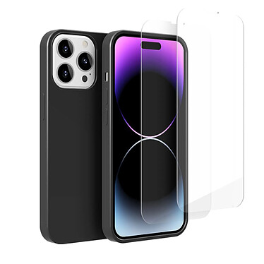 Acheter Evetane Coque iPhone 14 Pro Silicone liquide Noire + 2 Vitres en Verre trempé Protection écran Antichocs